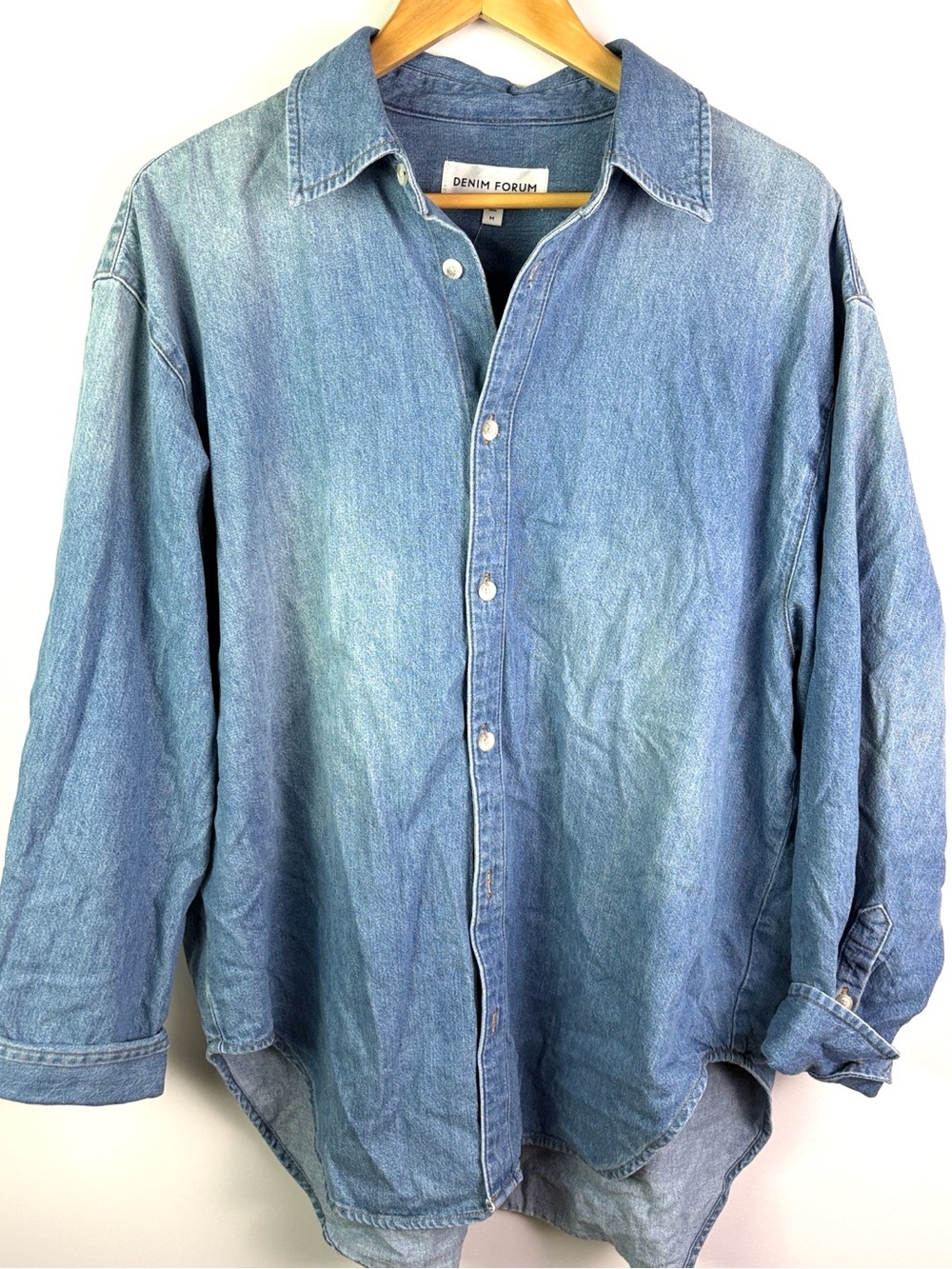 Denim Forum oversized Washed Light Blue 100% cotton denim Shirt size M